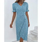 Hazel | Blumenprint Wickel Midi Kleid Mit V-Ausschnitt Und Knopfdetails