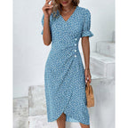 Hazel | Blumenprint Wickel Midi Kleid Mit V-Ausschnitt Und Knopfdetails