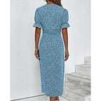 Hazel | Blumenprint Wickel Midi Kleid Mit V-Ausschnitt Und Knopfdetails