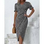 Hazel | Blumenprint Wickel Midi Kleid Mit V-Ausschnitt Und Knopfdetails