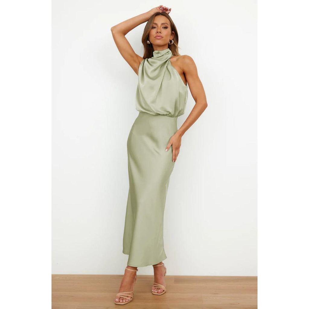 Evelyn | Damen Abendkleid aus Satin mit Neckholder-Ausschnitt