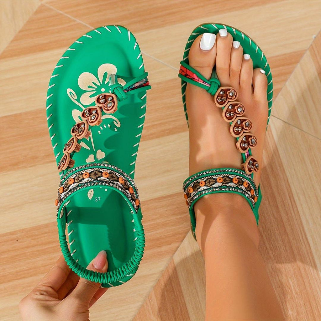 Madeleine | Damen Offene Flache Sandalen Mit Zierband