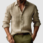 Nathan | Herren Langarm Leinenhemd Mit Knopfleiste