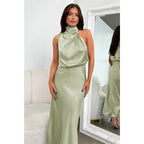 Evelyn | Damen Abendkleid aus Satin mit Neckholder-Ausschnitt
