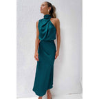 Evelyn | Damen Abendkleid aus Satin mit Neckholder-Ausschnitt