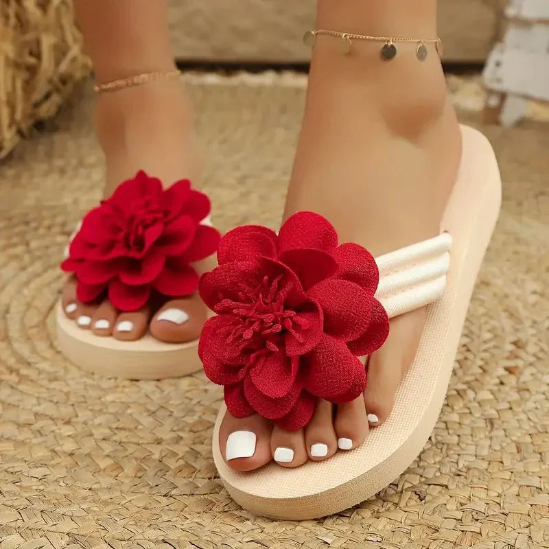 Nova | Damen Plateau Sandalen Mit Blumenriemen