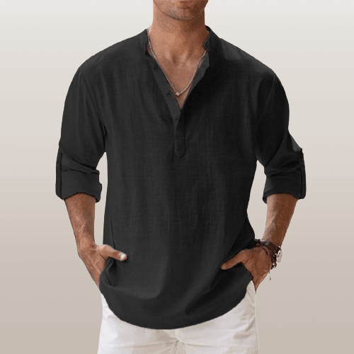 Graham | Herren Leinenmischung Henley Hemd Mit Knopfleiste