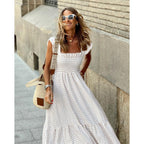 Thea | Gesmoktes Maxi Kleid Mit Flatterärmeln