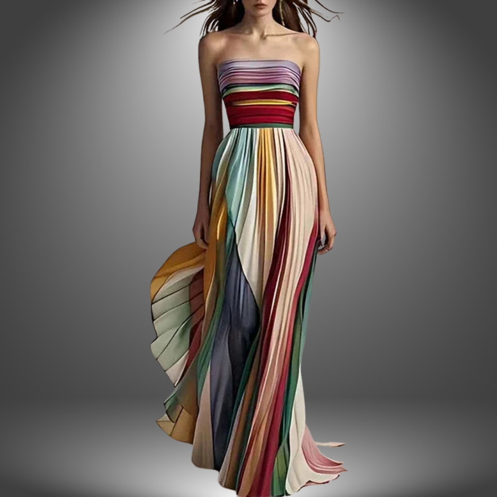 Victoria | Damen Maxikleid trägerlos mit mehrfarbigem Streifendesign
