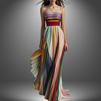 Victoria | Damen Maxikleid trägerlos mit mehrfarbigem Streifendesign