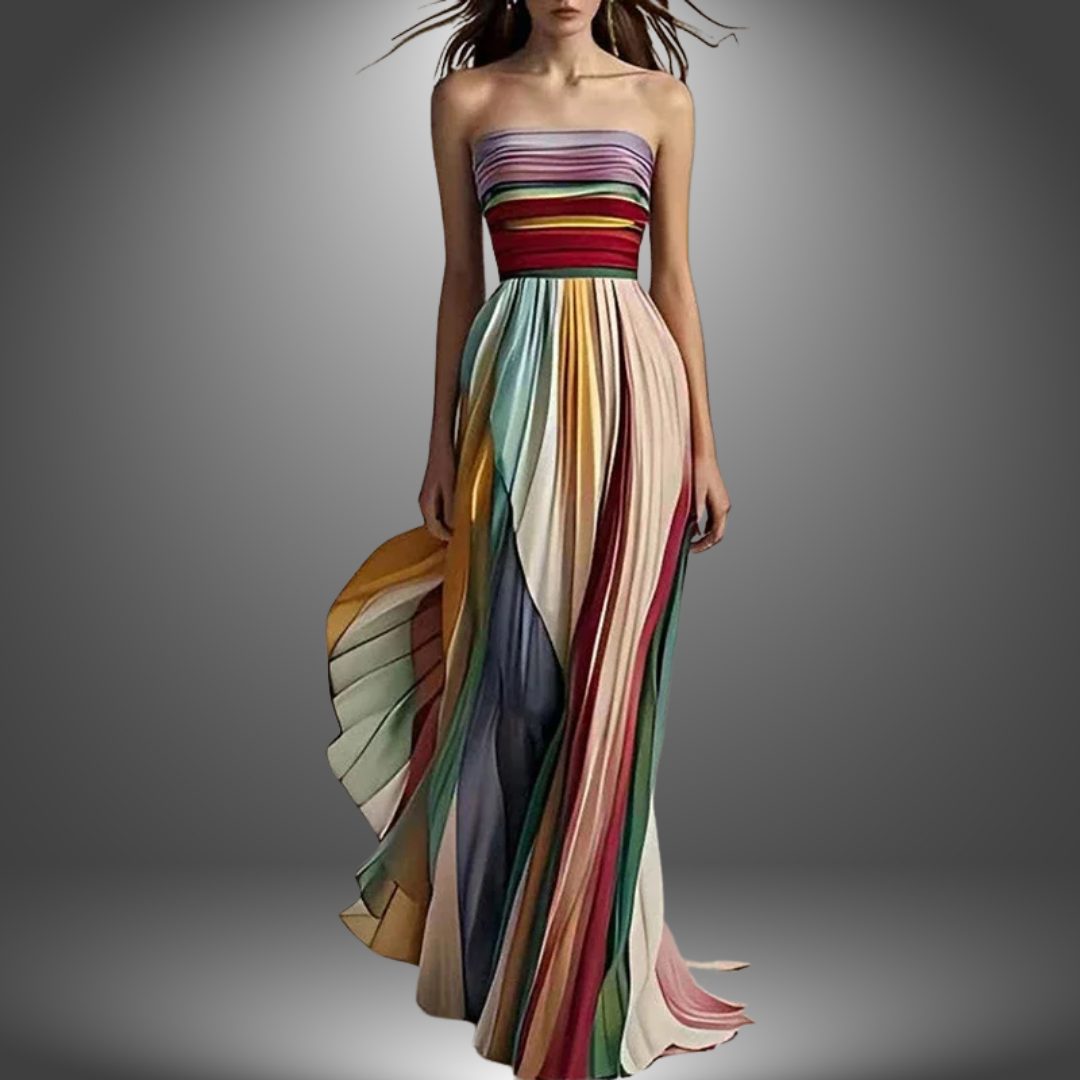 Victoria | Damen Maxikleid trägerlos mit mehrfarbigem Streifendesign
