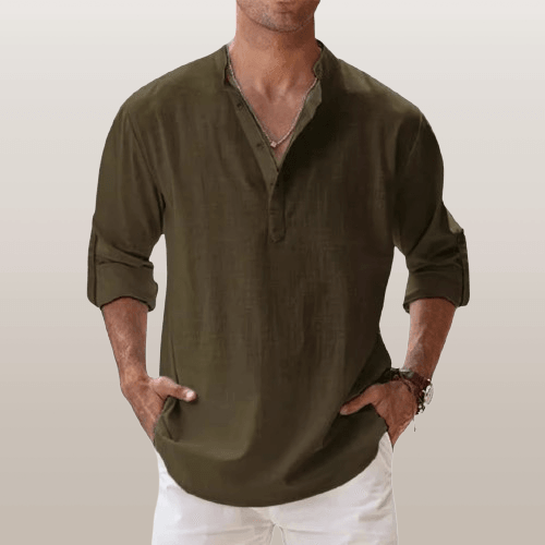 Graham | Herren Leinenmischung Henley Hemd Mit Knopfleiste