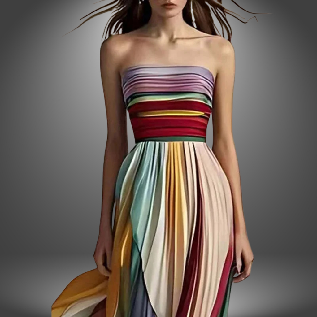 Victoria | Damen Maxikleid trägerlos mit mehrfarbigem Streifendesign