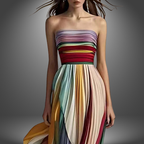Victoria | Damen Maxikleid trägerlos mit mehrfarbigem Streifendesign