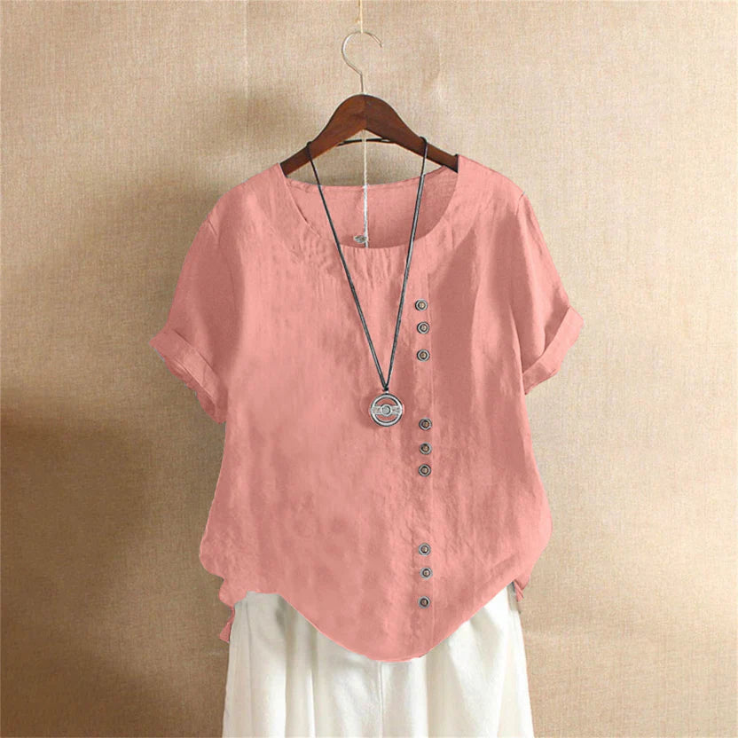 Helene | Damen Bluse In Unifarbe Mit Rundhalsausschnitt