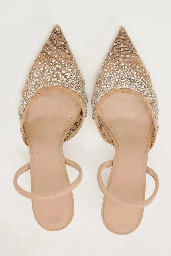 Clara | Damen Slingback Pumps Mit Spitze Und Kristalldetail