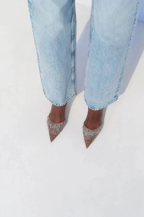 Clara | Damen Slingback Pumps Mit Spitze Und Kristalldetail