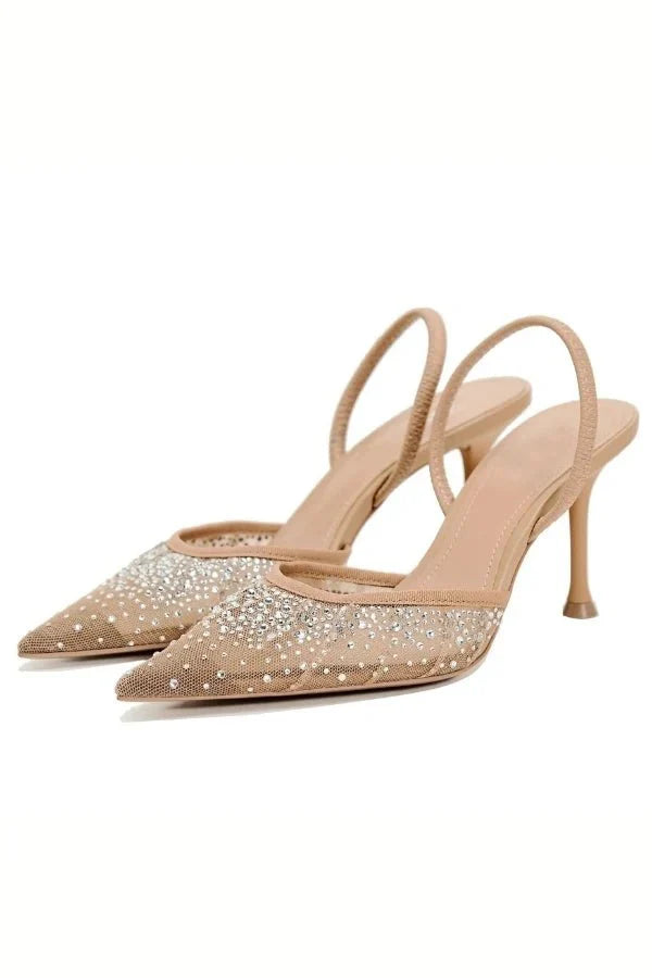 Clara | Damen Slingback Pumps Mit Spitze Und Kristalldetail