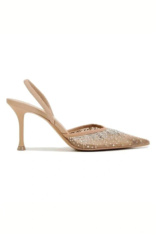 Clara | Damen Slingback Pumps Mit Spitze Und Kristalldetail