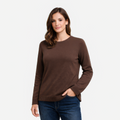 Emma | Damen Rundhals Pullover braun mit schlichter Optik
