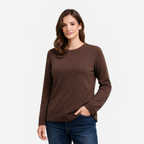 Emma | Damen Rundhals Pullover braun mit schlichter Optik