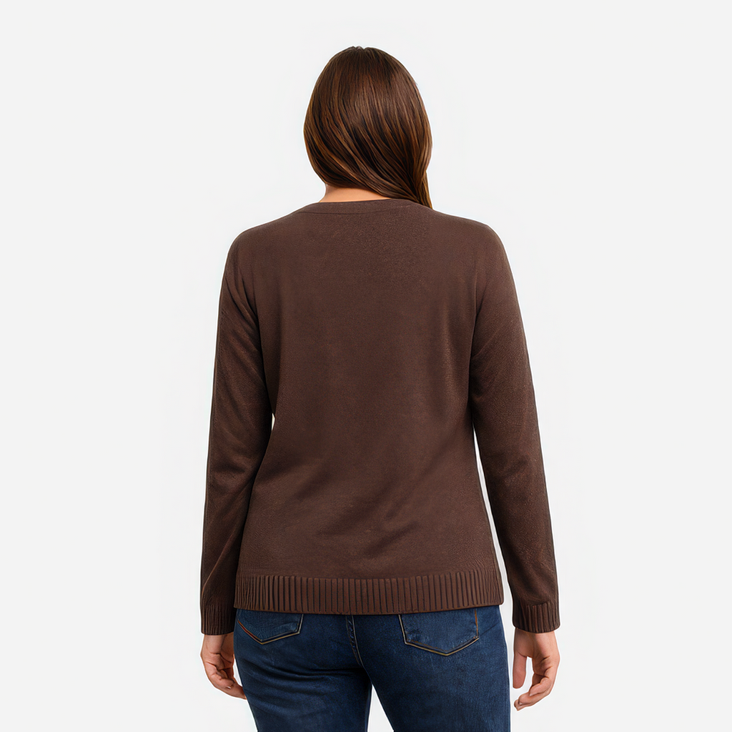 Emma | Damen Rundhals Pullover braun mit schlichter Optik
