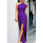 Elena | Damen Ein-Schulter Maxikleid Mit Hohem Beinschlitz