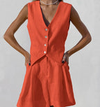 Daphne | Damen Set Mit Weste Und High-Waist Shorts