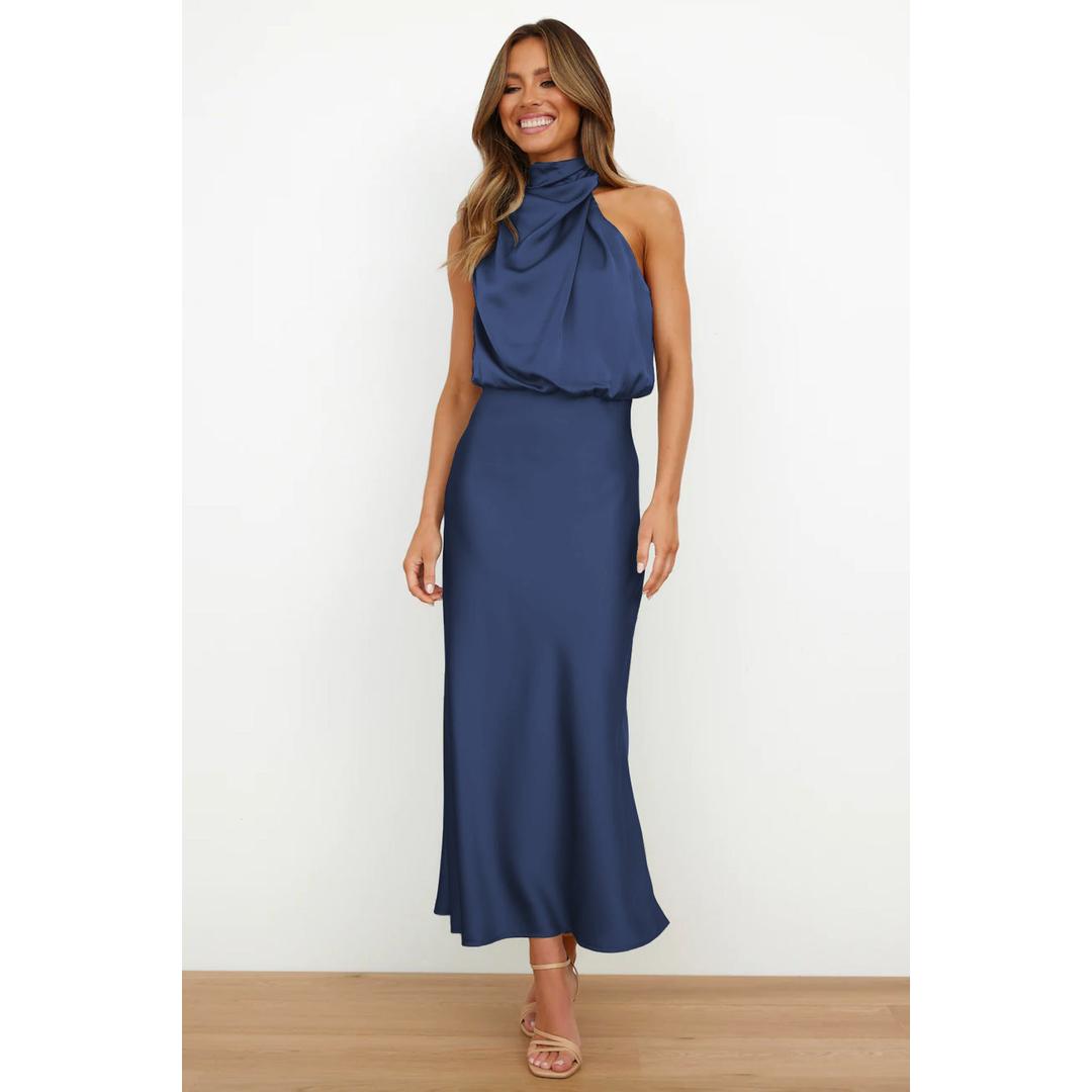 Evelyn | Damen Abendkleid aus Satin mit Neckholder-Ausschnitt