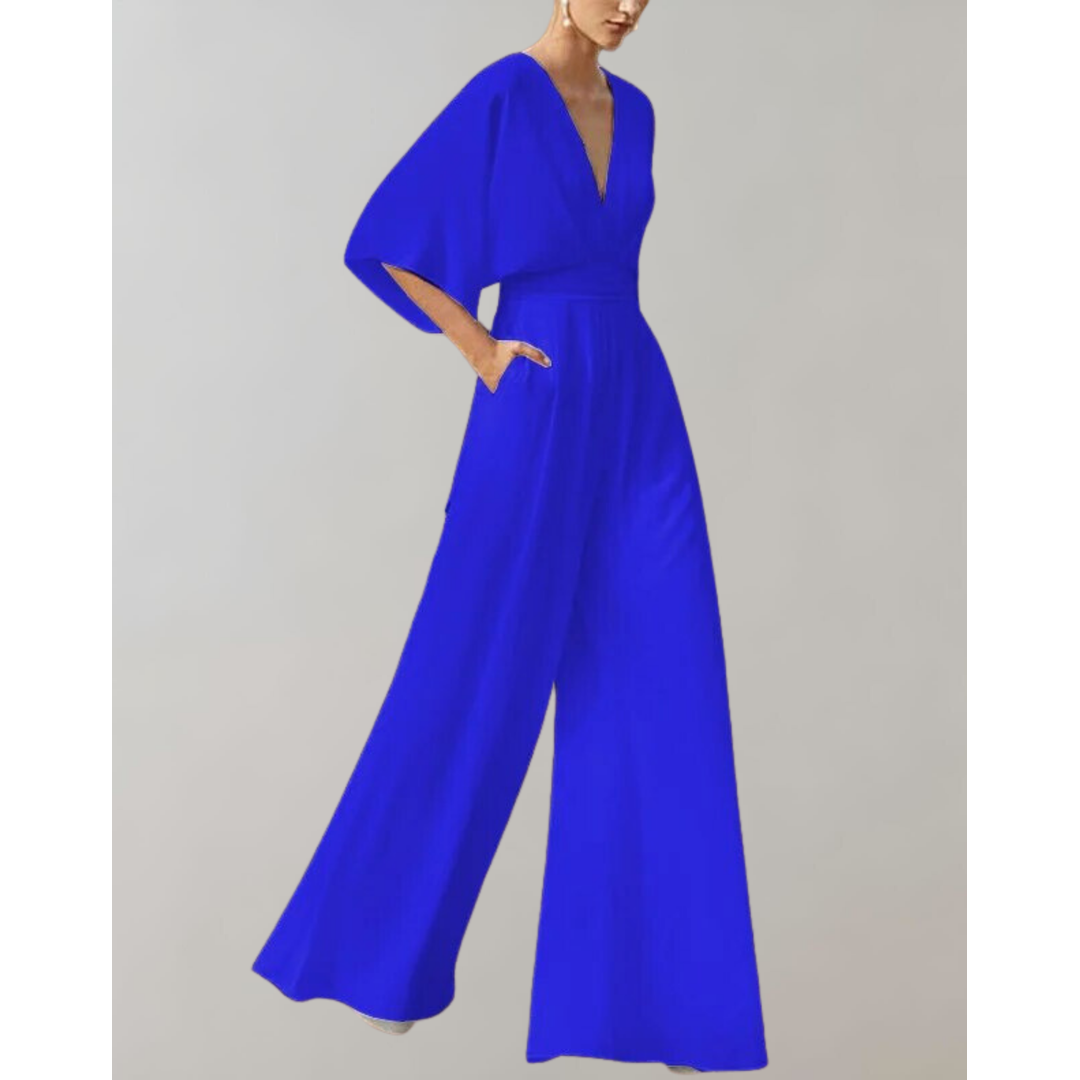Mia | Damen Jumpsuit mit tiefem Ausschnitt und weitem Bein
