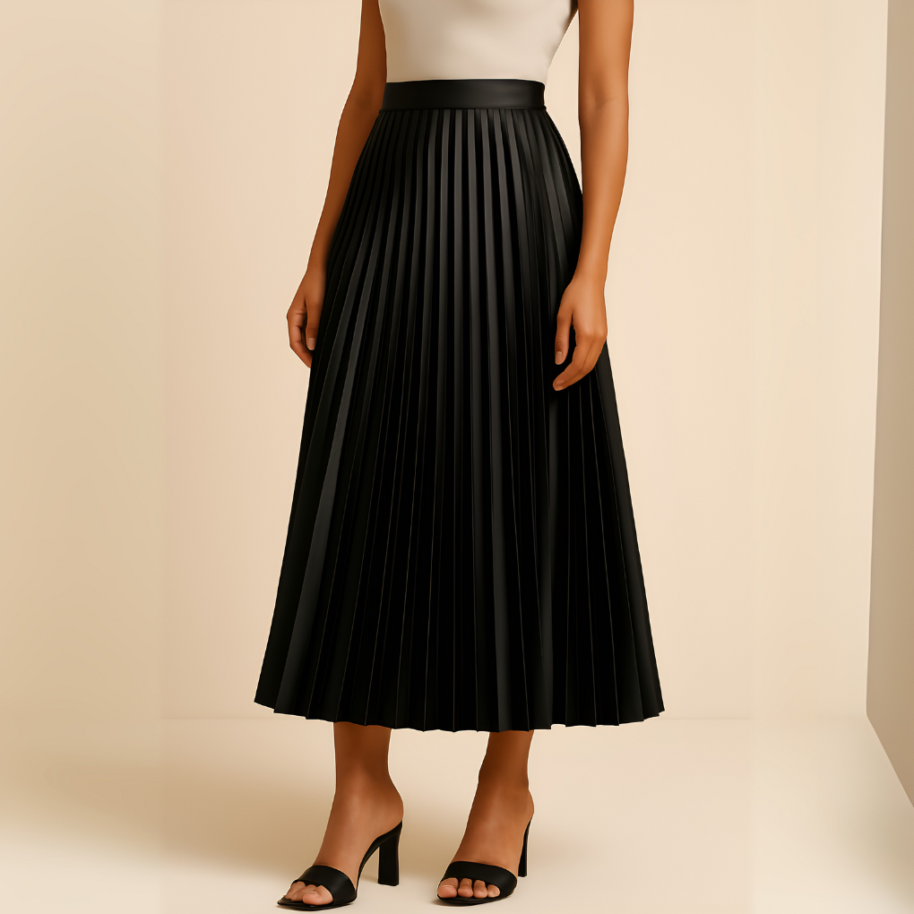 Talia | Damen High Waist Satin Plissee Midirock
