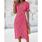 Hazel | Blumenprint Wickel Midi Kleid Mit V-Ausschnitt Und Knopfdetails