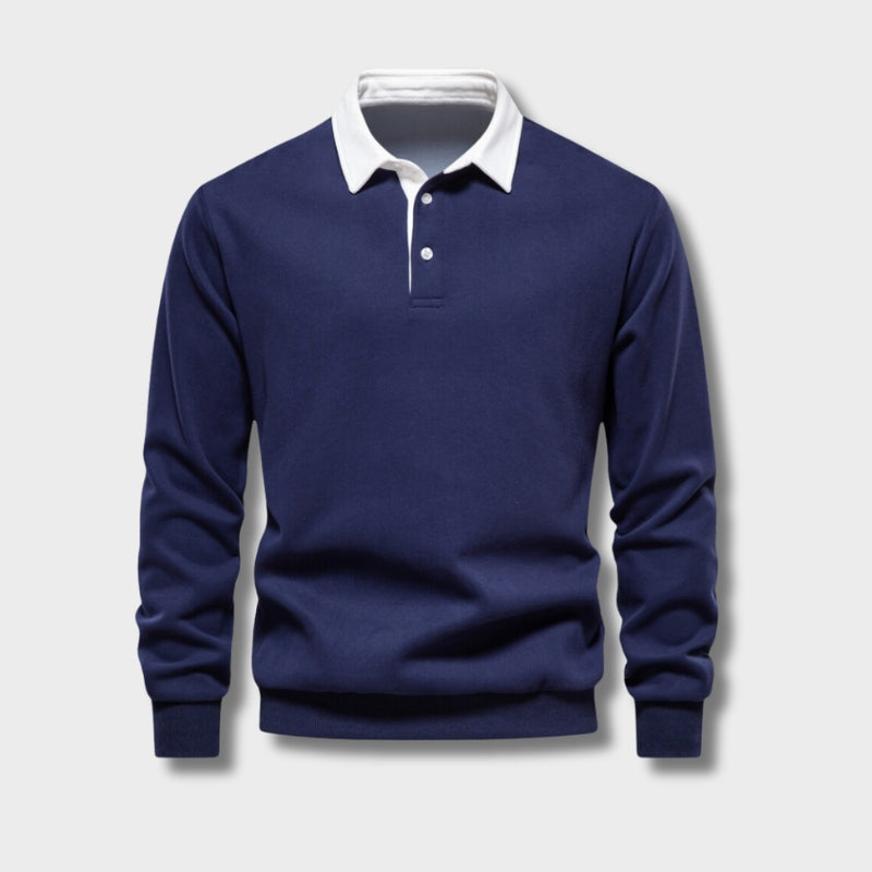 Tobias | Herren Langarm Polo Shirt Mit Kontrastkragen
