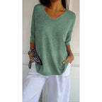 Lucille | Damen Stricktop Mit V-Ausschnitt Und Dreiviertelärmeln