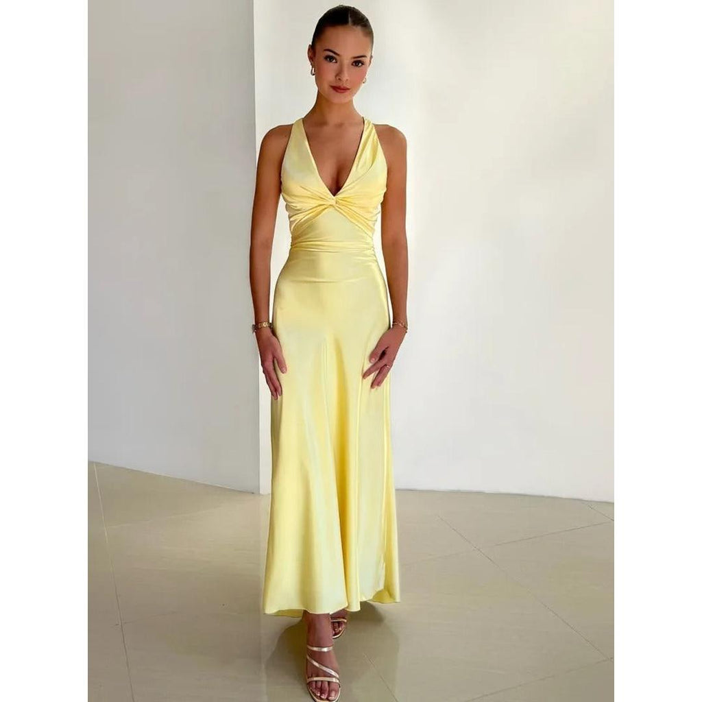 Ariana | Ärmelloses V-Ausschnitt Maxi Kleid Mit Twist-Detail