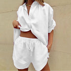 Lily | Damen Zweiteiliges Leinenset Mit Hemd Und Shorts