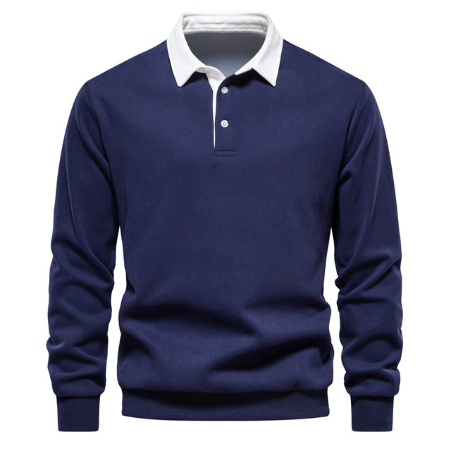 Tobias | Herren Langarm Polo Shirt Mit Kontrastkragen