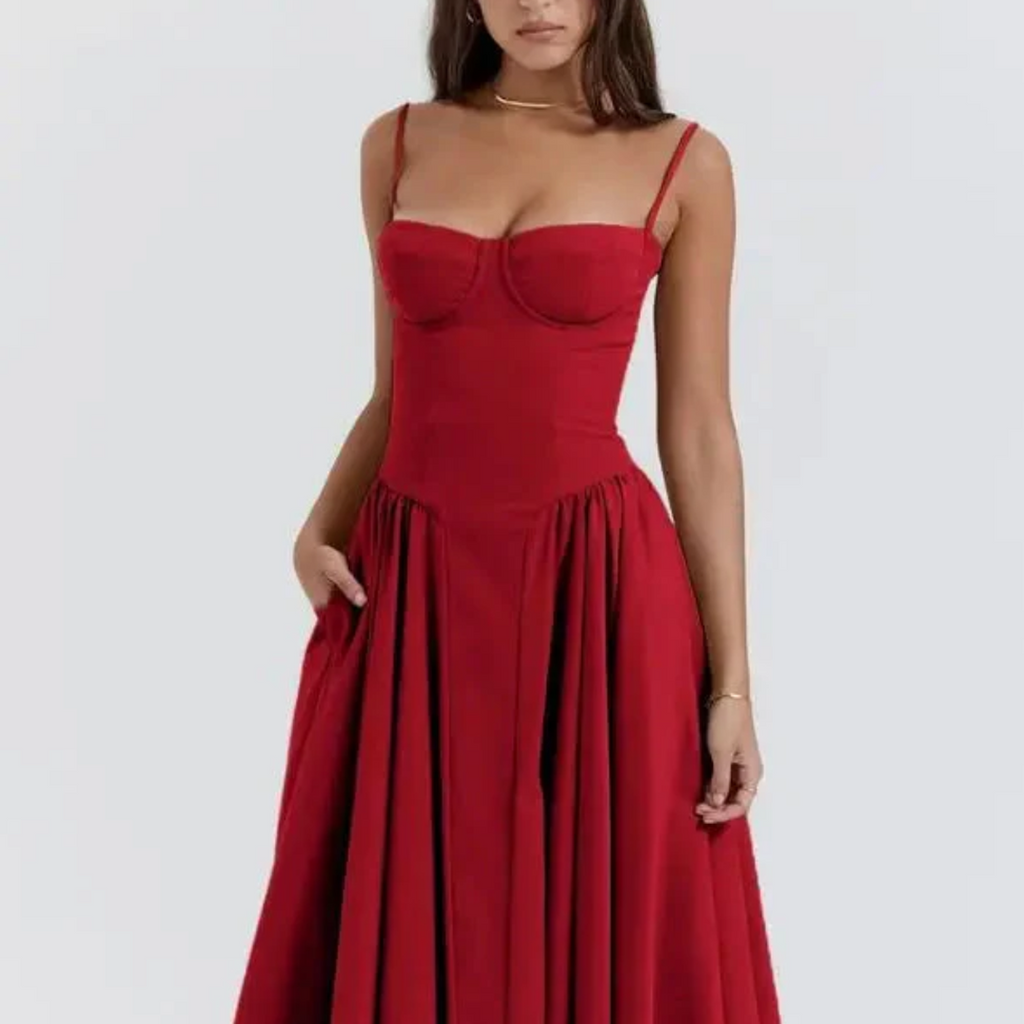 Natalie | Damen Ärmelloses Midi Kleid Mit Figurbetontem Oberteil