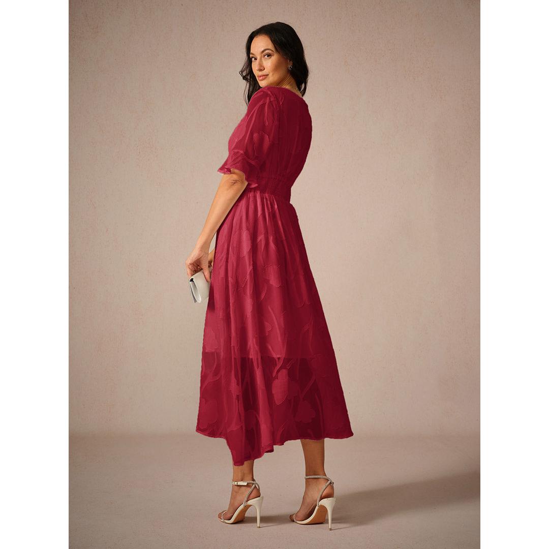 Vivian | Damen Midi Kleid Mit Flatterärmeln Und Spitzendetail