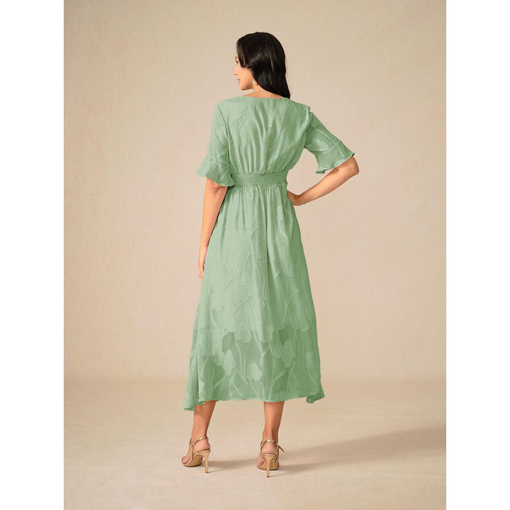 Vivian | Damen Midi Kleid Mit Flatterärmeln Und Spitzendetail