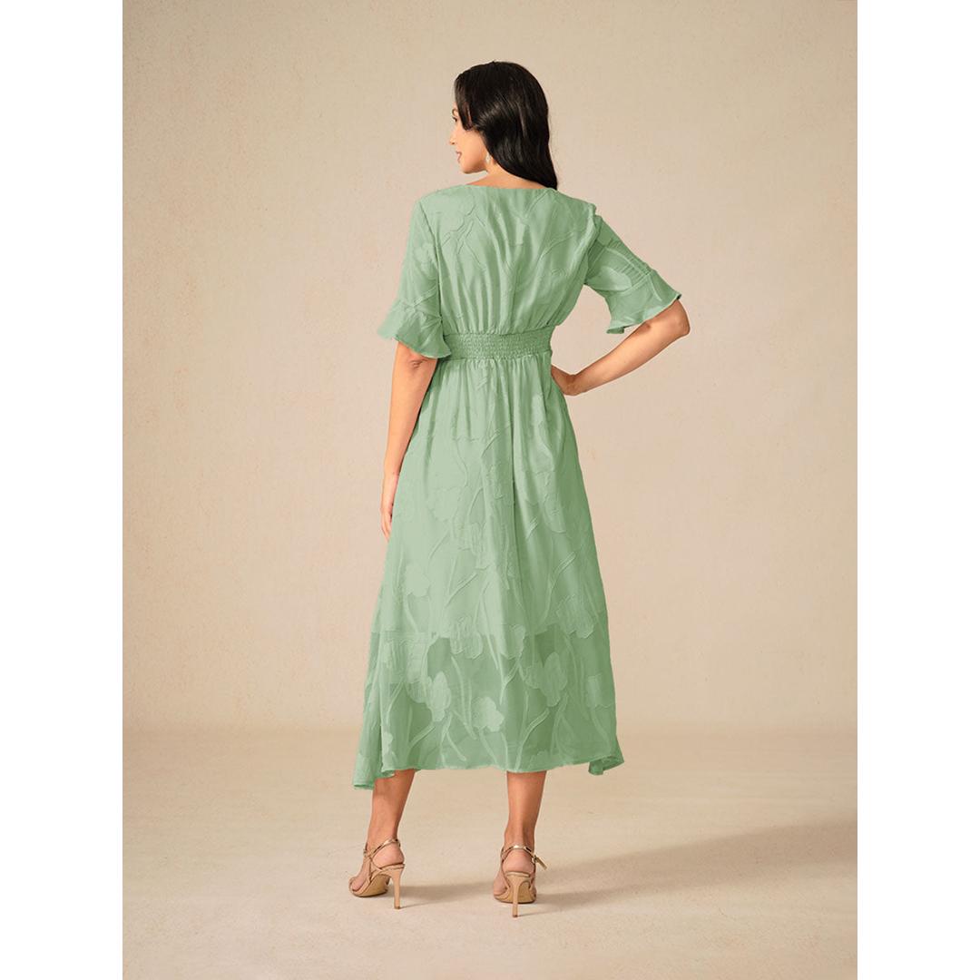 Vivian | Damen Midi Kleid Mit Flatterärmeln Und Spitzendetail