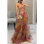 Isabelle | Blumenprint Maxi Kleid Mit V-Ausschnitt Und Spaghettiträgern