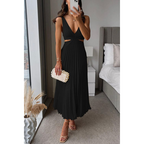 Rosalie | Damen Ärmelloses Plissee Midi Kleid Mit V-Ausschnitt
