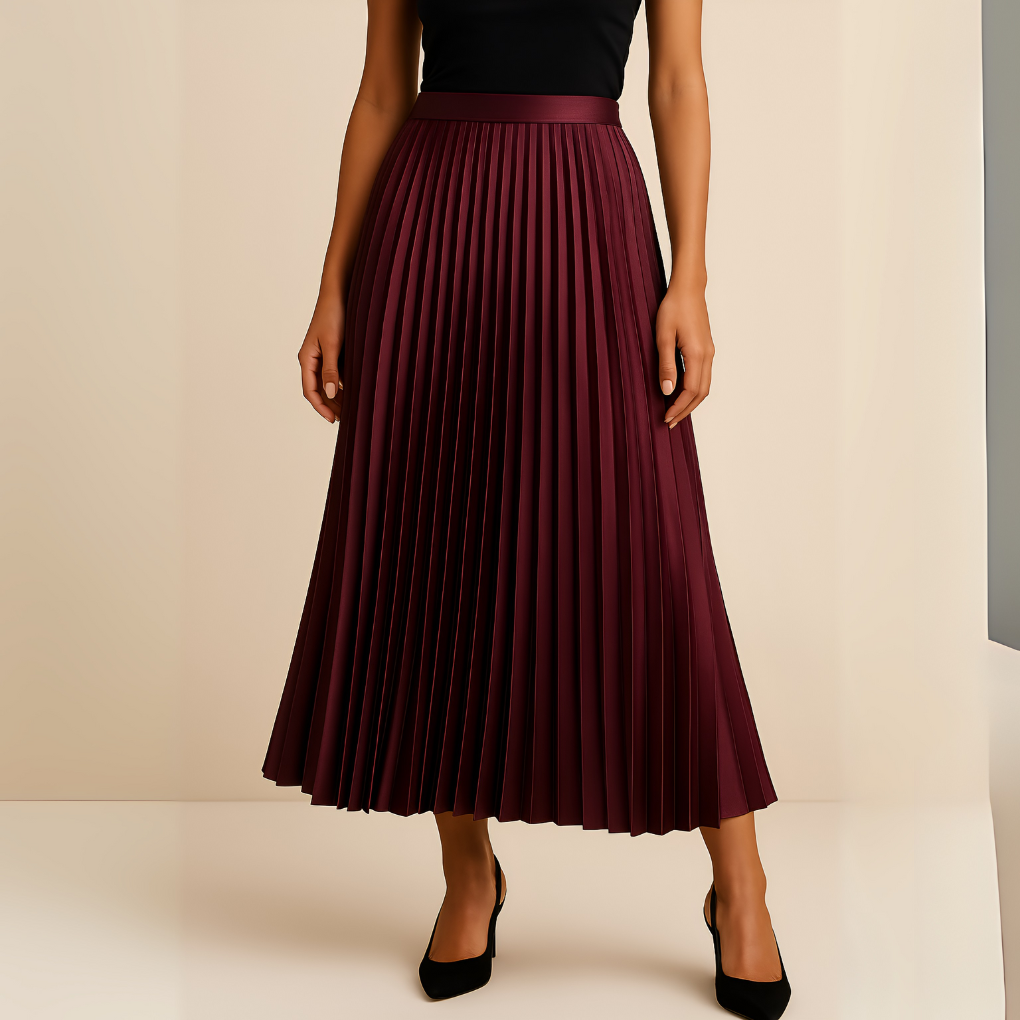 Talia | Damen High Waist Satin Plissee Midirock
