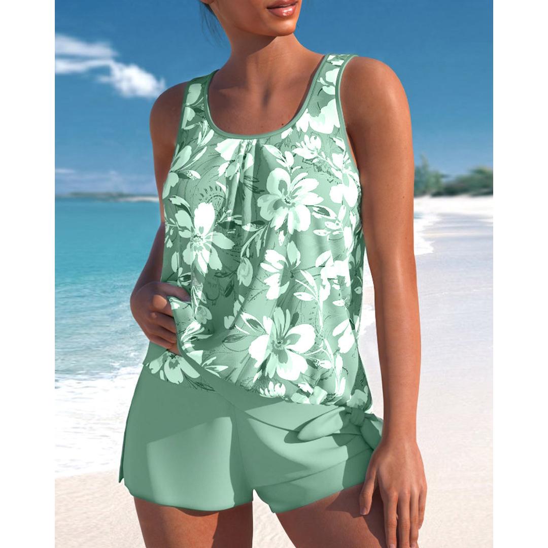 Hannah | Damen Tankini mit floralem Muster und Rundhalsausschnitt