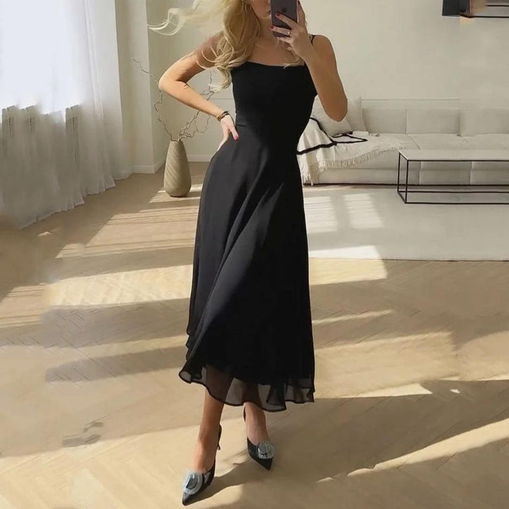 Chloe | Damen Ärmelloses Midi Kleid Mit Eckigem Ausschnitt