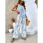 Olivia | Zweiteiliges Set für Damen mit Blattmuster, Bestehend aus Oberteil und Hose