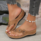 Mallory | Damen Zehentrenner Sandalen Mit Floraler Applikation