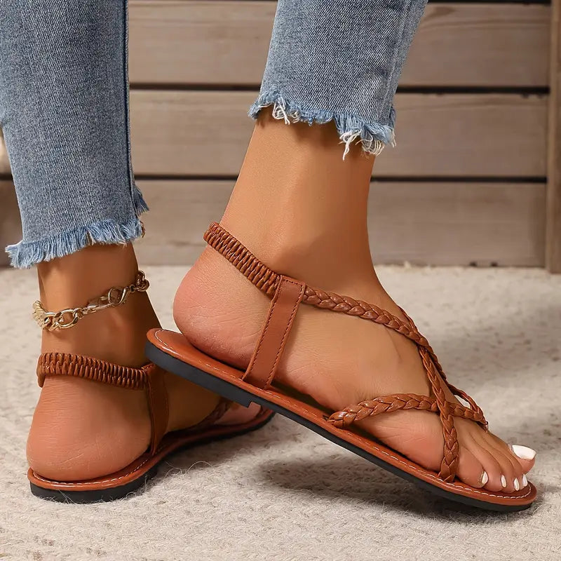 Sasha | Damen Flache Sandalen Mit Geflochtenen Riemen