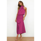Evelyn | Damen Abendkleid aus Satin mit Neckholder-Ausschnitt